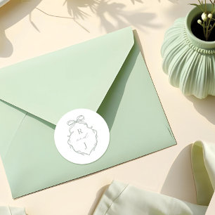 Sticker Rond Chic Green Hand Draw Bow & Ribbon Monogram Crest