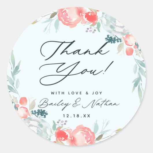 Sticker Rond Chic Jardin Floral Peony Mariage Merci (Devant)