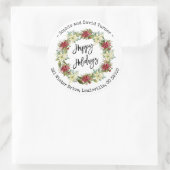 Sticker Rond Chic Joyeux Vacances Script Poinsettia Monogramme (Sac)