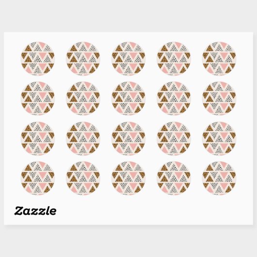 Sticker Rond Chic Leopard & Pink Triangle Pattern (Feuille)