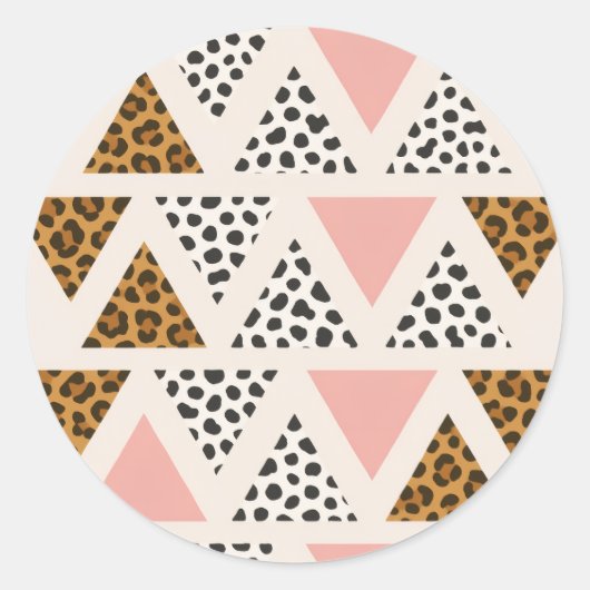 Sticker Rond Chic Leopard & Pink Triangle Pattern (Devant)