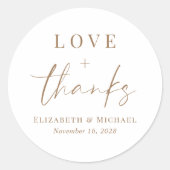 Sticker Rond Chic Love Et Merci Gold Script Mariage (Devant)