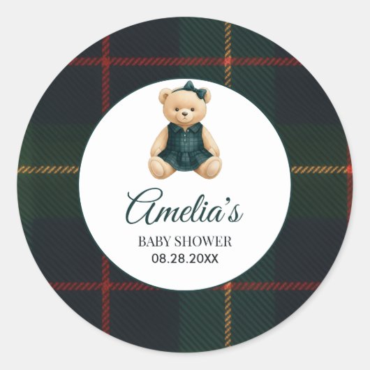 Sticker Rond Chic Luxury Teddy Bear Baby Shower  (Devant)