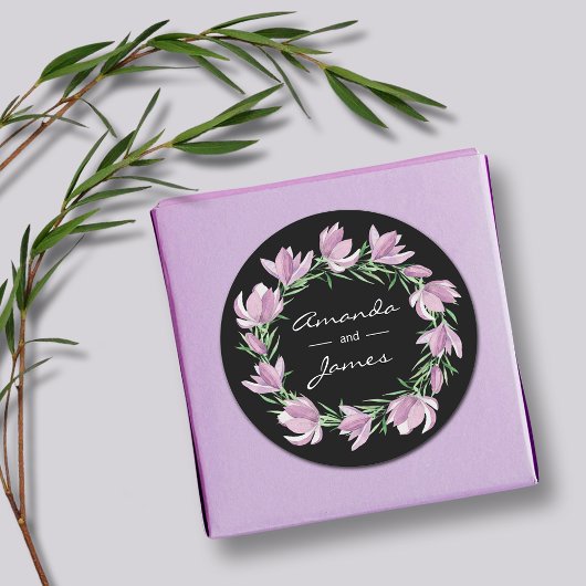 Sticker Rond Chic magnolia Mariage d'aquarelle florale