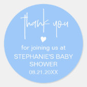 Sticker Rond Chic Merci bleu baby shower Favoriser Cadeau (Devant)