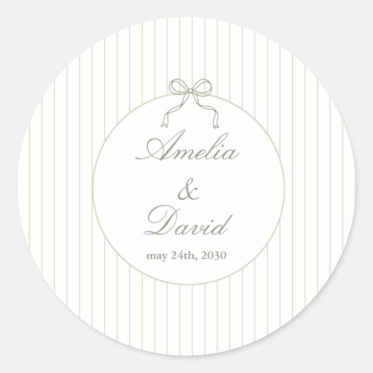 Sticker Rond Chic Minimalist Stripe Green Wedding  (Devant)