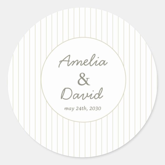 Sticker Rond Chic Minimalist Stripe Green Wedding  (Devant)