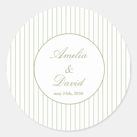 Sticker Rond Chic Minimalist Stripe Green Wedding  (Devant)
