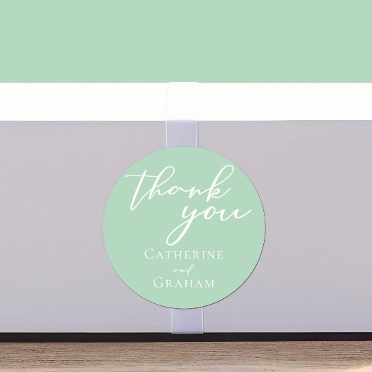 Sticker Rond Chic Mint Green Typographie Blanche Mariage Person