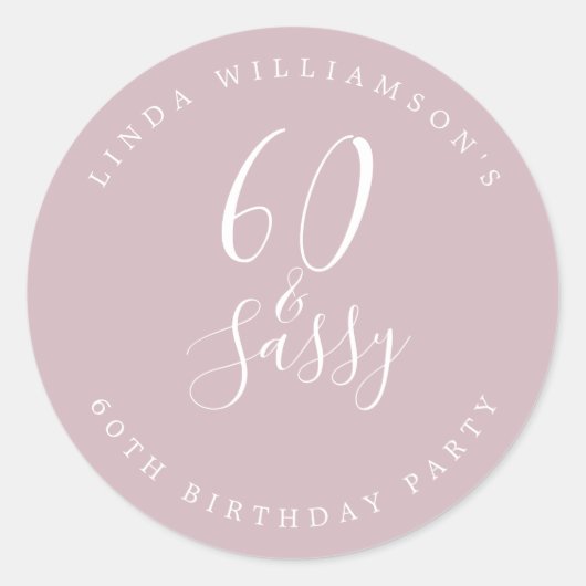 Sticker Rond Chic Moderne 60 Ans Anniversaire Rose Pâle Sassy V (Devant)