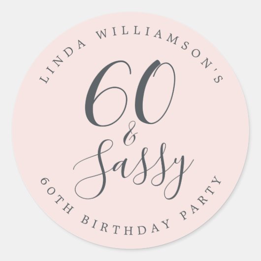 Sticker Rond Chic Moderne 60 Sassy Rose Pâle 60e Anniversaire (Devant)