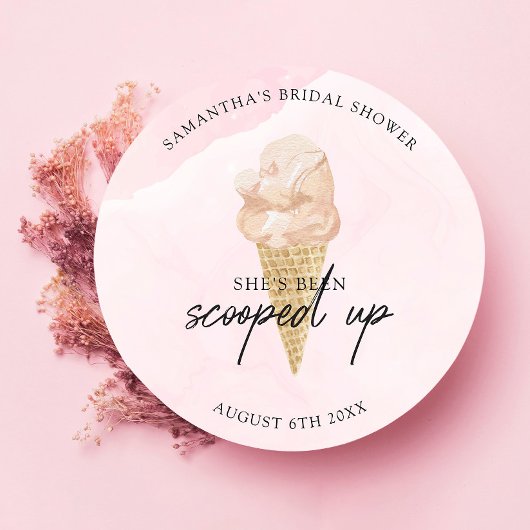 Sticker Rond Chic moderne aquarelle glace Fête des mariées crèm