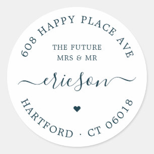 Sticker Rond Chic Moderne Calligraphie Le futur Mariage Adresse