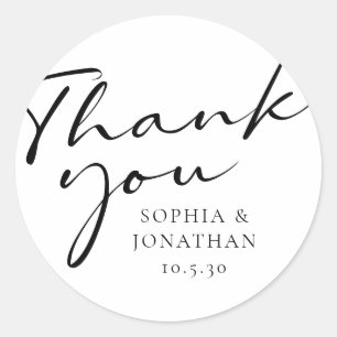 Sticker Rond Chic Moderne Calligraphie Mariage Favoriser Merci