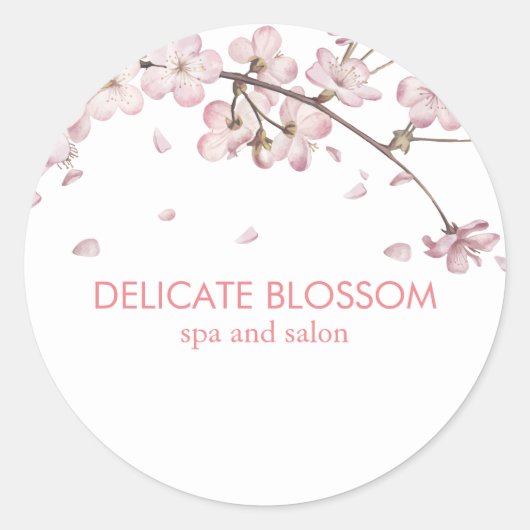 Sticker Rond Chic Moderne Fleur Rose Délicate (Devant)