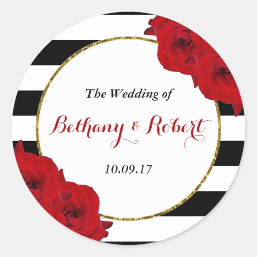 Sticker Rond Chic Moderne Luxe Mariage Collection - Roses rouge (Devant)