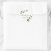 Sticker Rond Chic moderne Script Eucalyptus Mariage Merci (Sac)