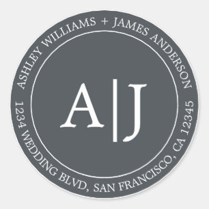 Sticker Rond Chic Monogramme Mariage Adresse de retour Hors-Noi