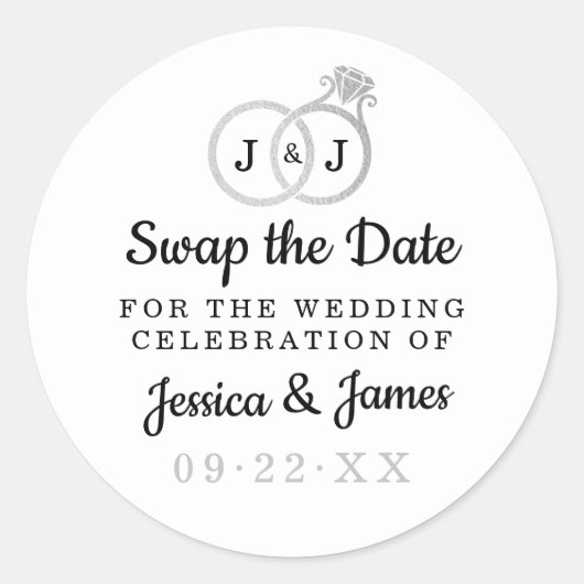Sticker Rond Chic Monogramme Mariage Anneaux Enregistrer Ou Éch (Devant)
