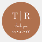 Sticker Rond Chic Monogramme Mariage en terre cuite Merci (Devant)