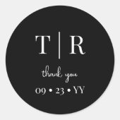 Sticker Rond Chic Monogramme noir et blanc Mariage Merci (Devant)