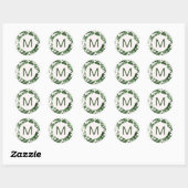 Sticker Rond Chic Noël Green Holly Imprimer Monogramme (Feuille)