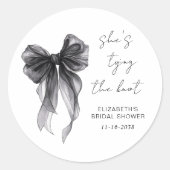 Sticker Rond Chic Nœud Coquette Noir Lavis Mariage (Devant)