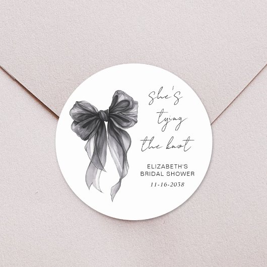 Sticker Rond Chic Nœud Coquette Noir Lavis Mariage