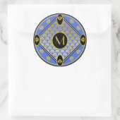 Sticker Rond Chic noir & Azure Art Déco Motif Monogramme (Sac)