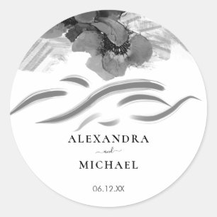 Sticker Rond Chic noir Mariage Fleurs Iris