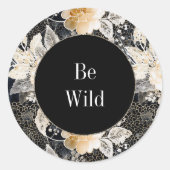 Sticker Rond Chic noir Pêche blanc floral léopard animal (Devant)