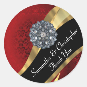 Sticker Rond Chic or et rouge mariage damassé sceau