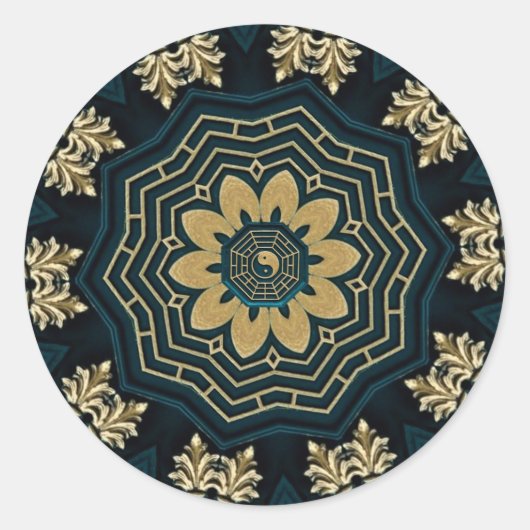 Sticker Rond Chic Or & Vert Style Asiatique (Devant)