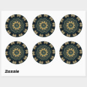 Sticker Rond Chic Or & Vert Style Asiatique (Feuille)