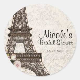 Sticker Rond Chic Paris Tour Eiffel & Roses Favor élégant