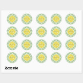 Sticker Rond Chic Pastel Green Quatrefoil Jaune Nom Monogramme (Feuille)