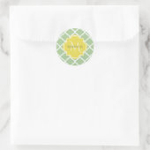 Sticker Rond Chic Pastel Green Quatrefoil Jaune Nom Monogramme (Sac)