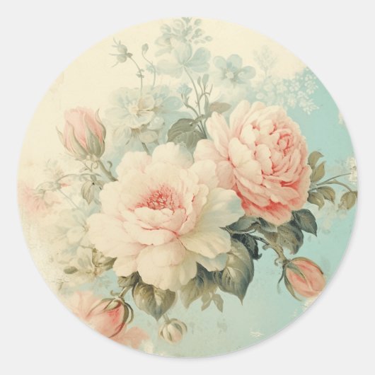 Sticker Rond Chic patiné, rose et bleu Shabby (Devant)