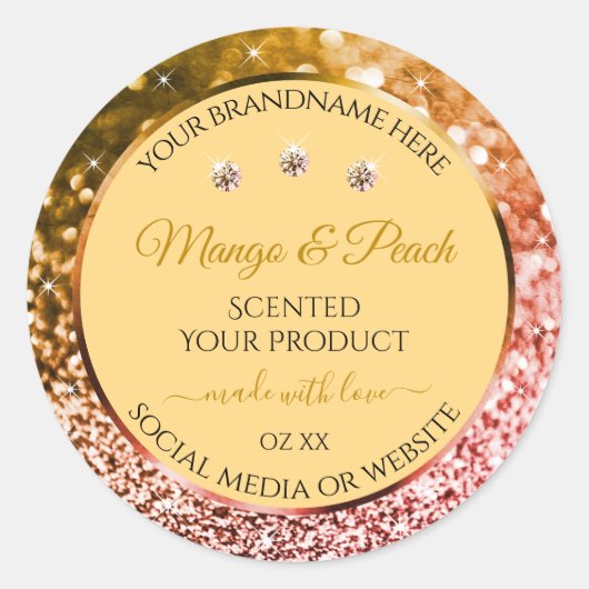 Sticker Rond Chic Peach Gold Parties scintillant Produit Étique (Devant)