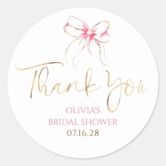 Sticker Rond Chic Pink Bow Favors Bridal Shower Thank You  (Devant)