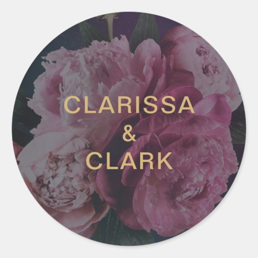 Sticker Rond Chic Pink Couples Noms Enveloppe Mariage (Devant)