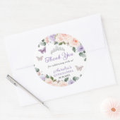 Sticker Rond Chic Purple Blush Floral Papillons Quince Argent (Enveloppe)