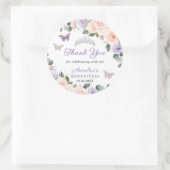 Sticker Rond Chic Purple Blush Floral Papillons Quince Argent (Sac)