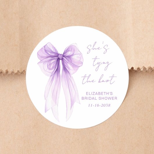 Sticker Rond Chic Purple Bow Watercolor Bridal Shower