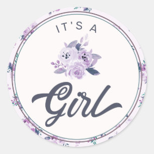 Sticker Rond Chic Purple Floral Nouveau bébé C'est une Fille Fa