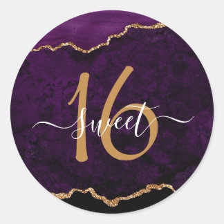 Sticker Rond Chic Purple Gold Parties scintillant Agate Sweet 1