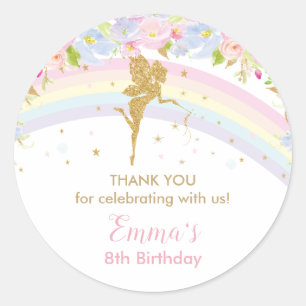 Sticker Rond Chic Rainbow Fairy Girl Anniversaire Merci Favoris