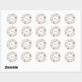 Sticker Rond Chic Romantique Bleu Blanc Floral Mariage (Feuille)