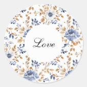 Sticker Rond Chic Romantique Bleu Blanc Floral Mariage (Devant)