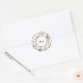 Sticker Rond Chic Romantique Bleu Blanc Floral Mariage (Enveloppe)